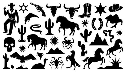 Naklejka premium black western cowboy desert icon set