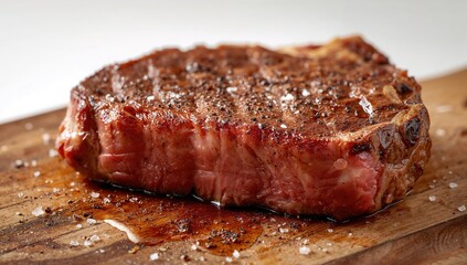 A large T-bone steak, seasoned with oil, balsamic vinegar, honey, and pepper, highlighting protein-rich meal