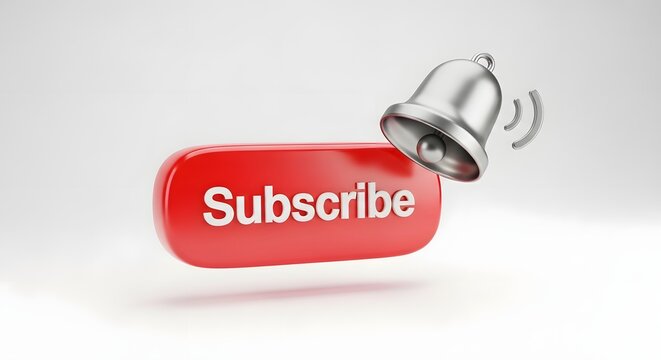 Subscribe button with bell isolated on white background for social media