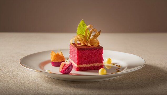 Exotic sweet treat - Ornamental dessert dish, presented in a dining establishment, fiber-dense choice