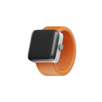 3D Smartwatch Render with Orange Wristband