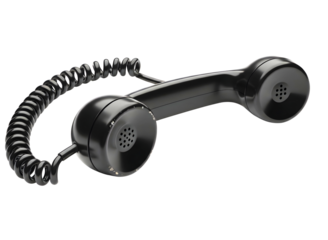 Vintage black telephone handset with coiled cord isolated on transparent background