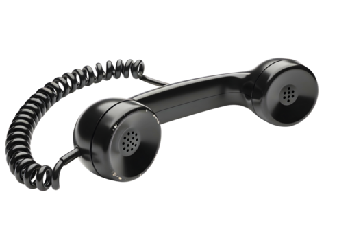 Vintage black telephone handset with coiled cord isolated on transparent background - Powered by Adobe