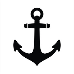Black anchor icon marine symbol isolated on white background