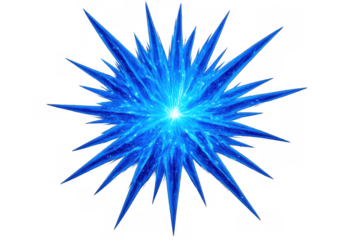 Blue energy starburst explosion with glowing plasma sparks radiating from a central point, abstract light effect