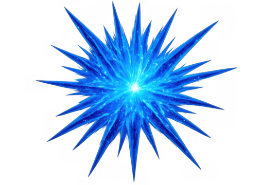 Blue energy starburst explosion with glowing plasma sparks radiating from a central point, abstract light effect