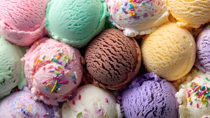 Colorful Assortment of Ice Cream Scoops with Sprinkles – Sweet Dessert Food Concept