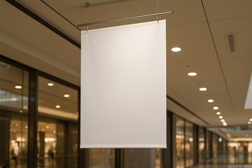 Blank Hanging Banner in Modern Shopping Mall