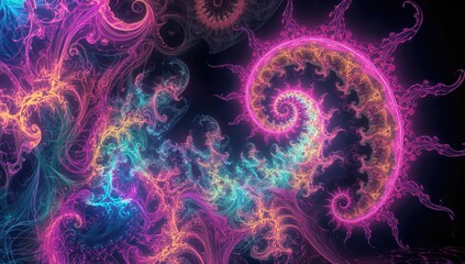 Vibrant fractal patterns in luminous neon hues, suitable for energetic backgrounds and trippy visuals.