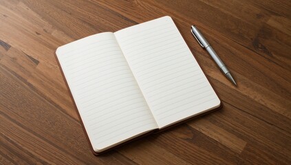 Notepad beside a pen placed on a wooden table, ideal for maintaining organization