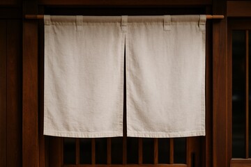 Blank Traditional Noren Curtain on Wooden Door