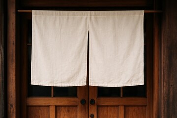 Blank Traditional Noren Curtain on Wooden Door