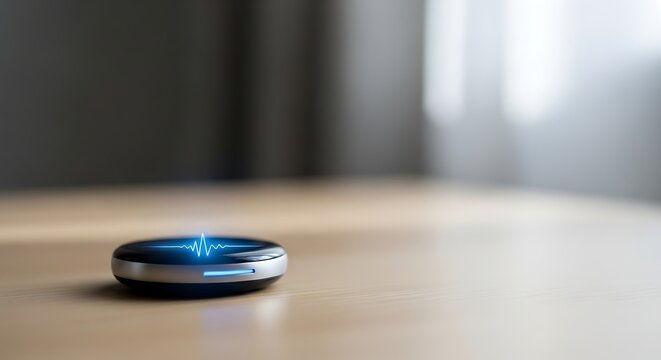 Smart Medical Device with Digital Heartbeat Display on Wooden Surface in Modern Indoor Setting
