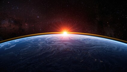 Panoramic view of the Earth, sun, star and galaxy, cosmic exploration