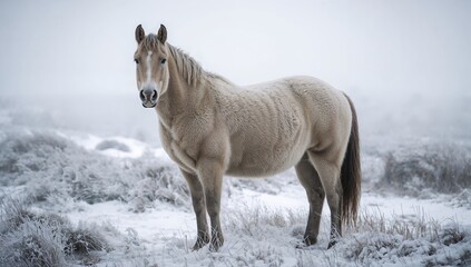 Horse Standing Frozen Landscape During