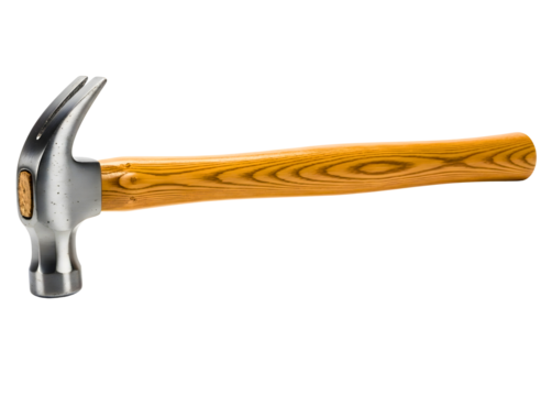 Classic claw hammer with wooden handle isolated on transparent background