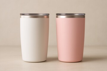 Minimal White and Pink Tumblers on Neutral Surface