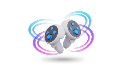 Futuristic VR controllers with vibrant graphical effects, perfect for immersive experiences and innovative design. The controllers have a sleek and modern aesthetic.