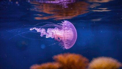 Jellyfish swimming in the tank, highlighting aquatic life dynamics