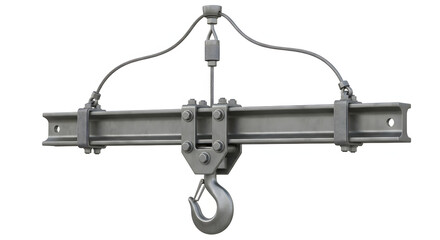 An industrial crane hook, designed for lifting heavy objects, with a robust and durable design, ready to assist in construction and transport activities