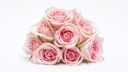 Fototapeta premium Pink rose bouquet set against a white background, suitable for editorial use