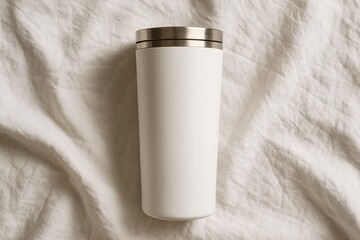 Minimal White Travel Tumbler on Soft Linen