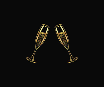 champagne glasses on black background