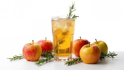 Apple cider in a glass with rosemary and apples, fiber-dense choice