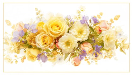 Springtime wreath featuring yellow and purple roses, ideal for floral design backgrounds