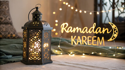 Ramadan kareem lantern with decorative lights