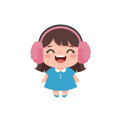 Cute Cartoon Girl with Pink Earmuffs, Laughing and Cheerful, Representing Winter, Childhood, and Happy Emotion Themes Vector Illustration Isolated on White Background.