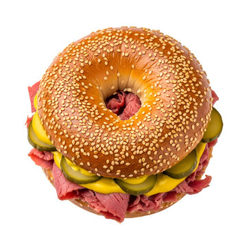 A warm, chewy Brick Lane-style bagel filled with thick, tender slices of salt beef. Sharp mustard and pickles add the perfect tangy punch. A historic London deli classic known for bold flavor and sati