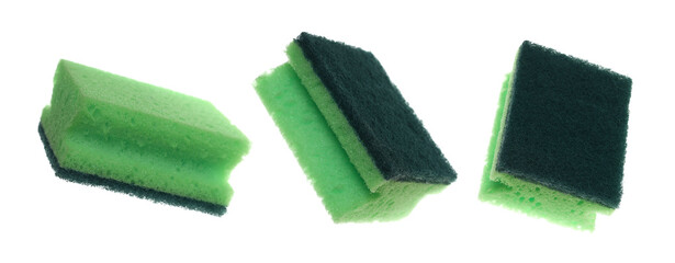 set sponges flying, isolated on white background, clipping path