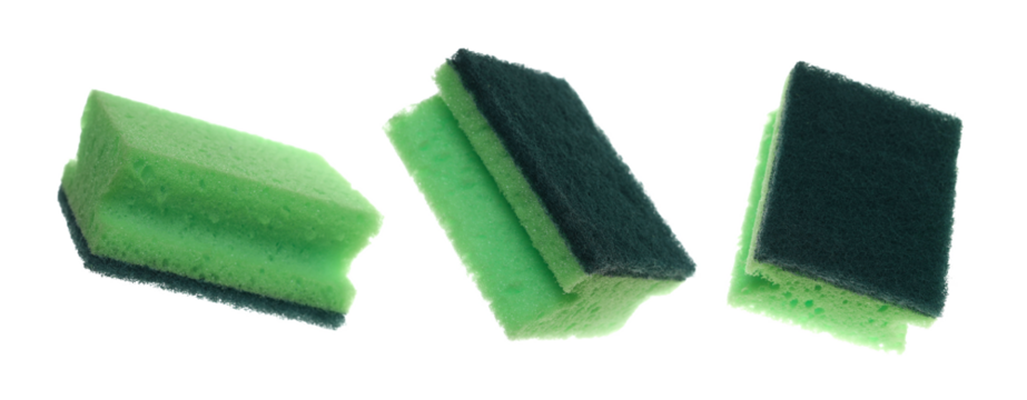 set sponges flying, isolated on white background, clipping path