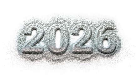 Sparkling silver numbers 2026 on white background