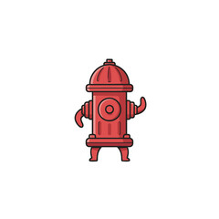 Cartoon red fire hydrant character waving a hand, fire safety and emergency services mascot, simple vector illustration on white background