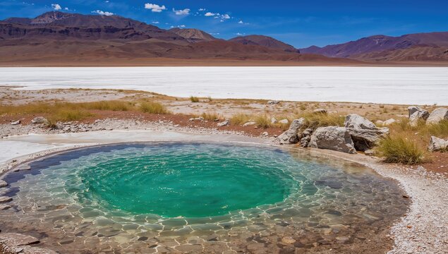 Laguna y Termas de Polques geothermal pool with Salar de Chalviri backdrop, natural relaxation spot, accessibility
