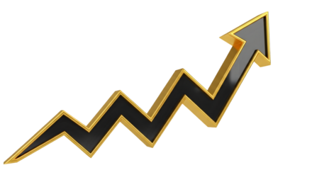 3D Black and Gold Arrow Graph Rising Upwards Keywords: arrow, graph, rising, up, upward, growth