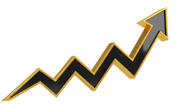 3D Black and Gold Arrow Graph Rising Upwards Keywords: arrow, graph, rising, up, upward, growth