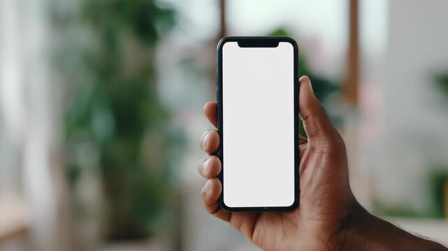 Person holding mobile phone mockup with blank white screen for app ui ux - Powered by Adobe