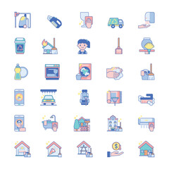 Cleaning Service Vector & Icon Collection – All Cleaning Elements, Brushes, Tools, and Equipment for Home, Office, and Hygiene Design