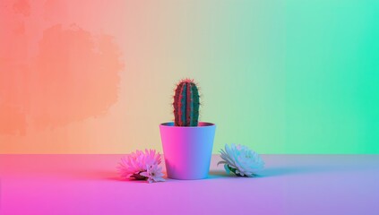 Neon Cactus, vibrant desert plant arrangement, ideal for editorial header background