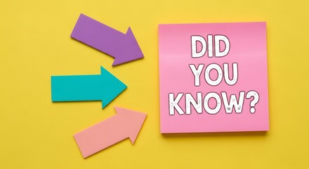 Pink sticky note with text did you know and three colorful arrows pointing to it on a yellow background