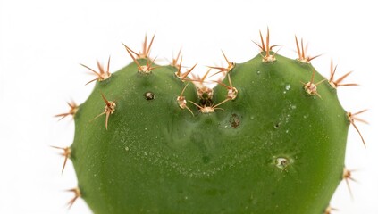 Macro closeup of a heart-shaped Echinopsis cactus with spiky features, highlighting potential harm, spring blooming