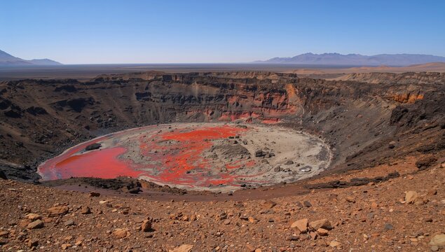 Ancient lava lake at Erta Ale volcano, showcasing geological features and natural history