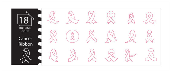 Awareness Ribbon Icons , Cancer Support, Charity, Health Vector Set, Pink Ribbon Illustration Pack Breast Cancer Awareness Hope Symbols, Medical Awareness Ribbon Collection,Support, Solidarity 