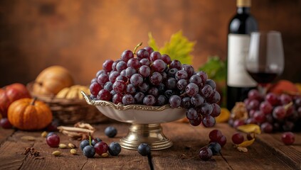 Bowl filled with ripe grapes on a table, a fiber-dense choice