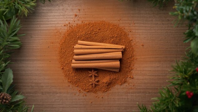 Cinnamon sticks arranged in a pile, ideal for culinary use, seasonal flavor enhancement