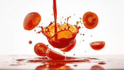 Splashing tomato juice, a vibrant display of liquid, potential health benefits, World Food Day