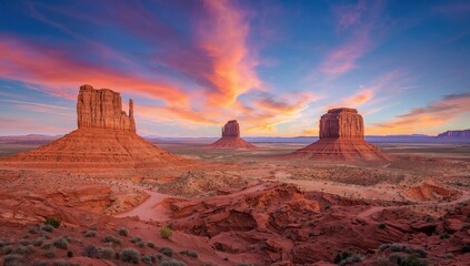 Fototapeta premium Red sandstone formations, showcasing natural erosion risk, ideal for travel and exploration